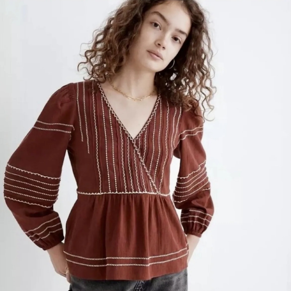 Madewell Embroidered Faux-Wrap Top